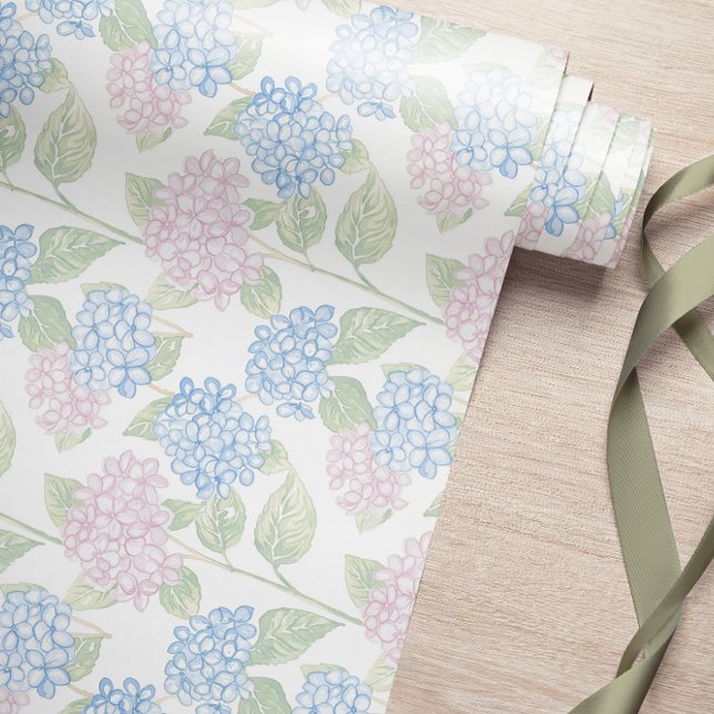 Pastel Floral Hydrangea Wrapping Paper Geschenkpapier (Von Creator hochgeladen)