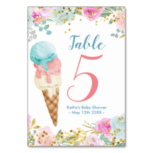 Pastel Floral Ice Creme Moderne Tischnummer