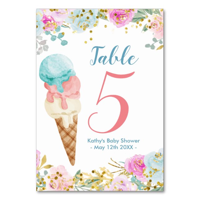 Pastel Floral Ice Creme Moderne Tischnummer (Vorderseite)