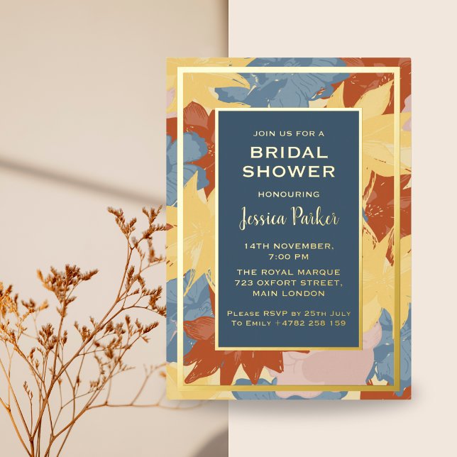 Pastel Floral Luxury Golden Brautparty Folieneinladung (Von Creator hochgeladen)