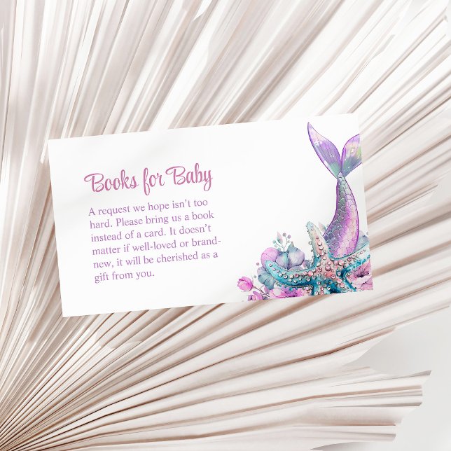 Pastel Floral Mermaid Schwanz Starfish Books for B Begleitkarte (Pastel Floral Mermaid Tail Starfish Books for Baby Enclosure Card on a sunny neutral dry palm leaf.)