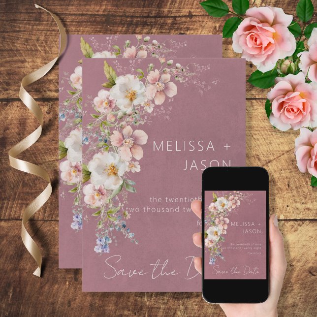Pastel Floral Moderne rosa Hochzeit Save The Date (Von Creator hochgeladen)