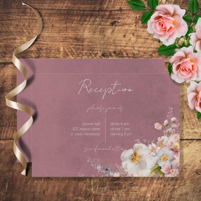 Pastel Floral Moderne rosa Hochzeitsempfehlung Begleitkarte (Von Creator hochgeladen)