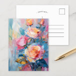 Pastel Floral Modernes impressionistisches Gemälde Postkarte<br><div class="desc">Ein modernes impressionistisches Gemälde von Rose, kreiert mit strukturierten Pinselstrichen in sanften Pastellfarben. Die zarten Farbtöne Rosa, Pfirsich und Blau harmonieren harmonisch, während die strukturierten Schichten der Blumenkomposition Tiefe und Dimension verleihen. Dieses ruhige Stück vereint zeitlose Schönheit der Rose in zeitgenössischem, ausdrucksvollem Stil und ist somit eine perfekte Ergänzung zu...</div>