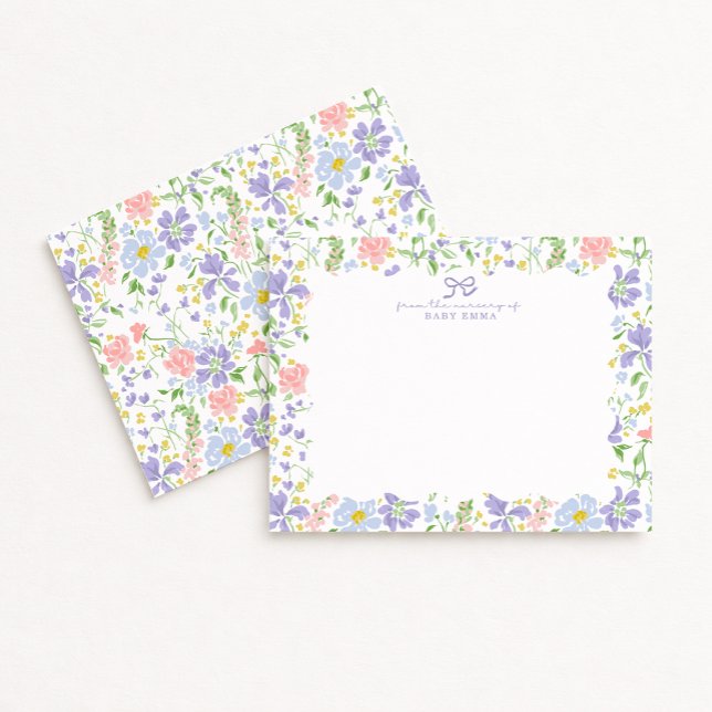 Pastel Floral Nursery Note Card for Baby Girl Einladung (Von Creator hochgeladen)