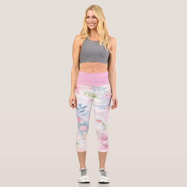 Pastel Floral Paradies Hoch über dem Meer Capri Leggings (Vorderseite)