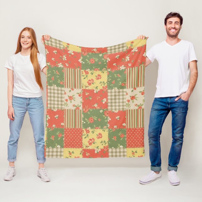 Pastel Floral Patchwork Picnic Pattern (2) Fleecedecke (Beispiel)
