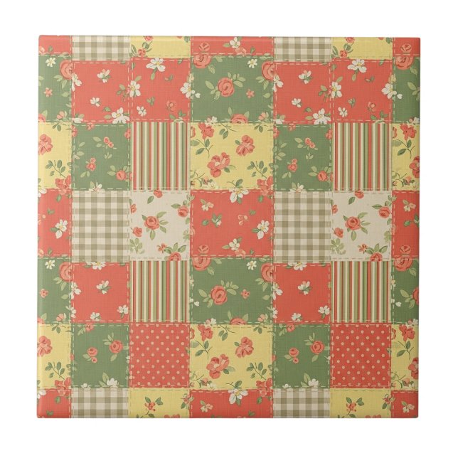 Pastel Floral Patchwork Picnic Pattern (2) Fliese (Vorderseite)
