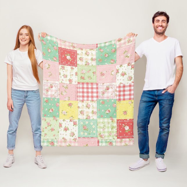 Pastel Floral Patchwork Picnic Pattern (5) Fleecedecke (Beispiel)