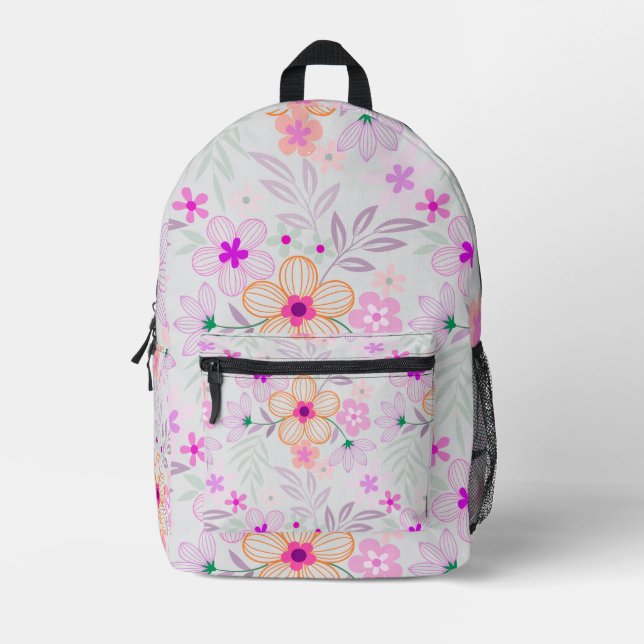 Pastel Floral Pattern Aesthetic School Backpack Bedruckter Rucksack (Vorderseite)