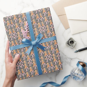 Pastel Floral pattern C01 DGrey BG Geschenkpapier