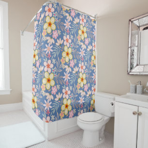 Pastel Floral pattern C03.bw LBlue BG Duschvorhang