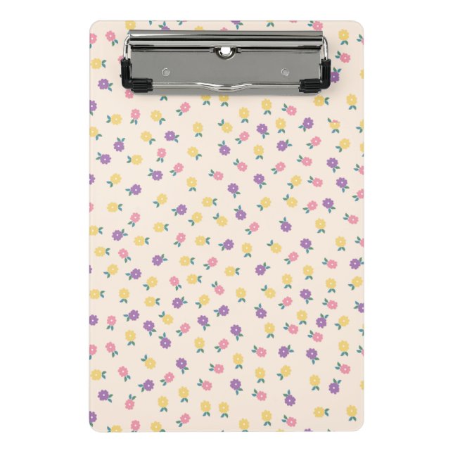 Pastel Floral Pattern – Cute Yellow, Pink & Purple Mini Klemmbrett (Vorderseite)