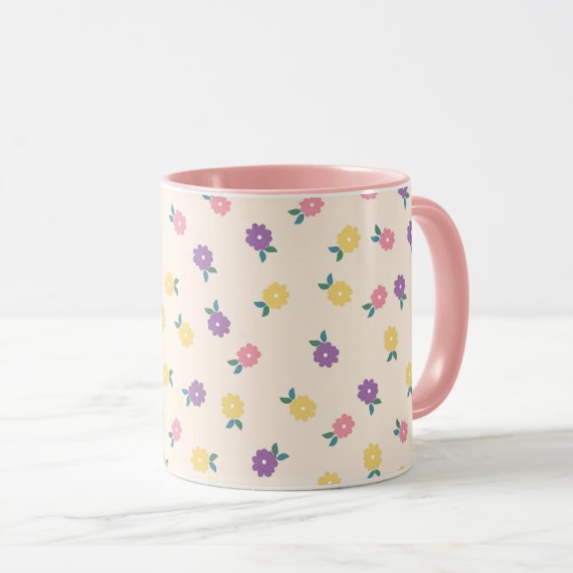 Pastel Floral Pattern – Cute Yellow, Pink & Purple Tasse (VorderseiteRechts)