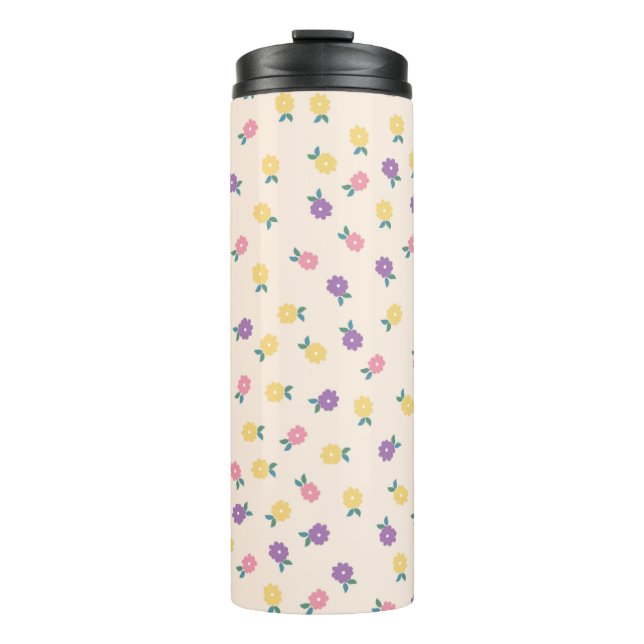 Pastel Floral Pattern – Cute Yellow, Pink & Purple Thermosbecher (Vorderseite)