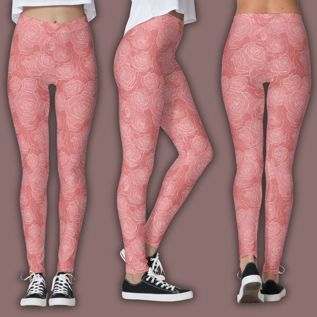 Pastel Floral Pattern | Soft Rose Line Art  Leggings (Von Creator hochgeladen)