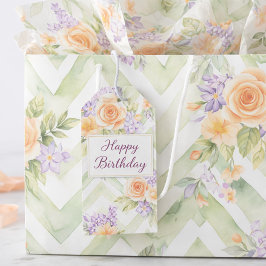 Pastel Floral Peach Lavender Sage Chevron Birthday Große Geschenktüte