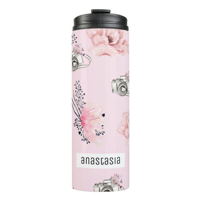 Pastel Floral Personalisierte Rose Thermosbecher (Vorderseite)