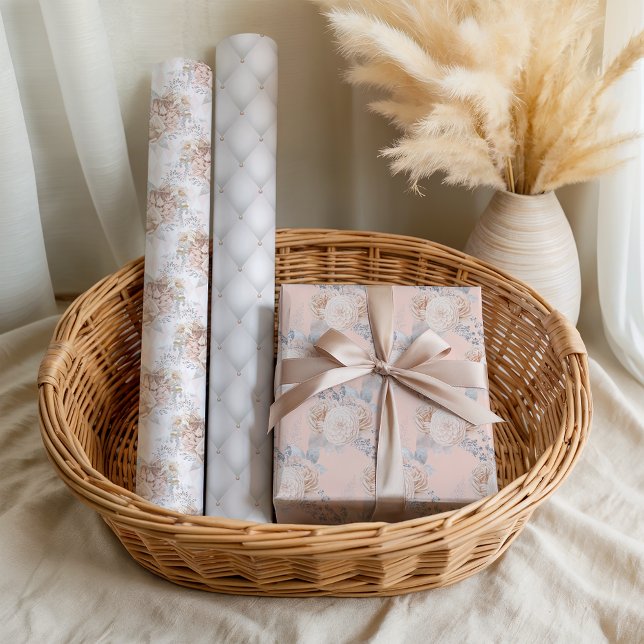 Pastel Floral Pink Elegant Bridal Wedding Geschenkpapier Set (Von Creator hochgeladen)