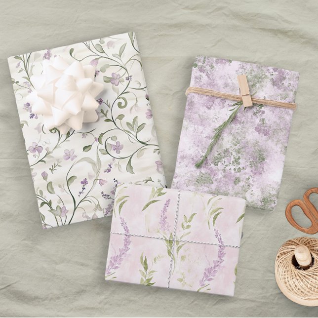 Pastel Floral Pink Lavender Elegante Bridal Weddin Geschenkpapier Set (Von Creator hochgeladen)