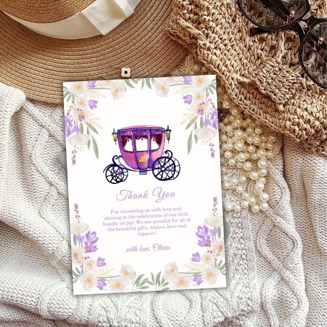 Pastel Floral Princess Carriage Girl Baby Shower  Dankeskarte (Pastel Floral Princess Carriage Girl Baby Shower Thank You Card)
