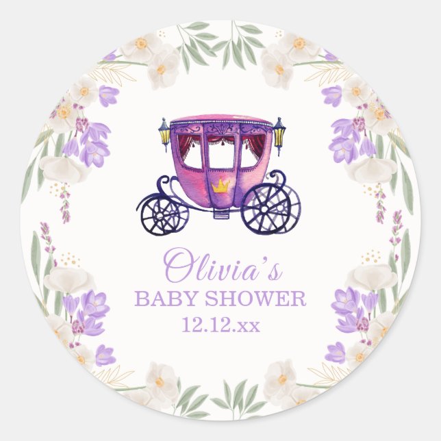 Pastel Floral Princess Carriage Girl Baby Shower  Runder Aufkleber (Vorderseite)