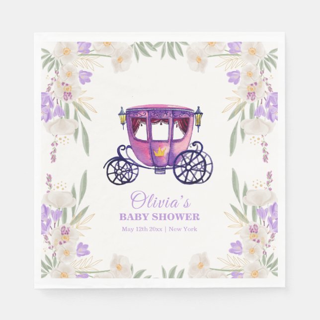 Pastel Floral Princess Carriage Girl Baby Shower  Serviette (Vorderseite)