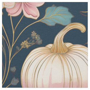 Pastel Floral Pumpkin Patch auf Dunkelblau Stoff