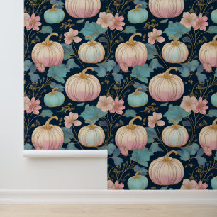 Pastel Floral Pumpkin Patch auf Dunkelblau Tapete