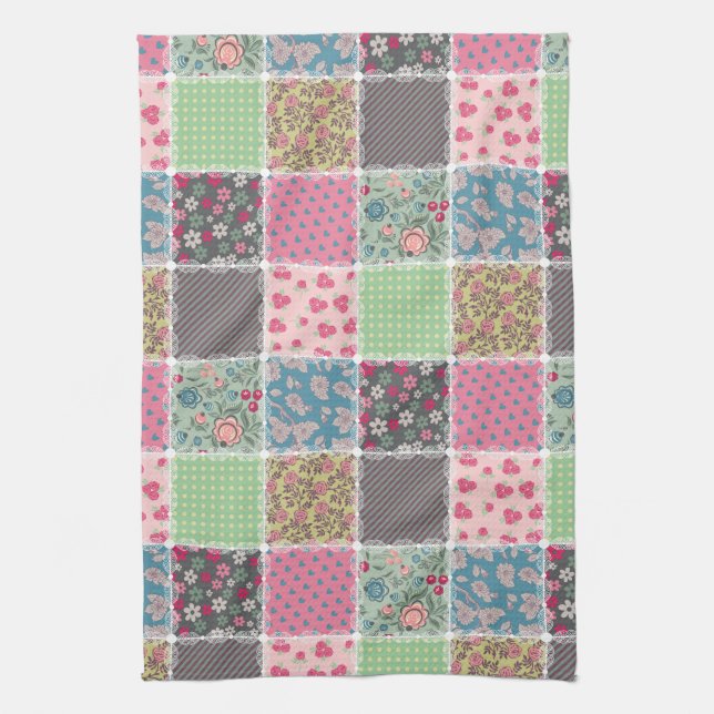 Pastel Floral Quilt Square Geschirrtuch (Vertikal)