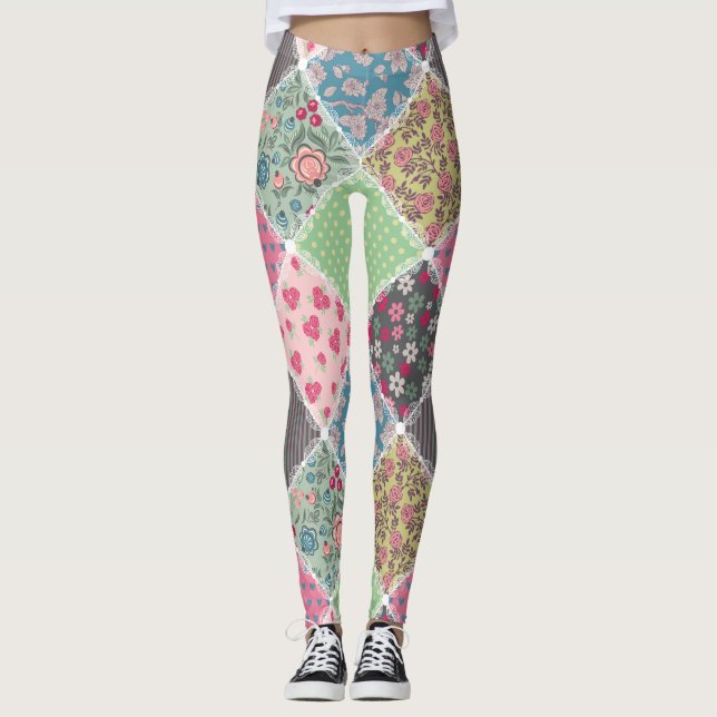 Pastel Floral Quilt Square Leggings (Vorderseite)
