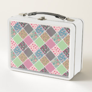 Pastel Floral Quilt Square Metall Brotdose