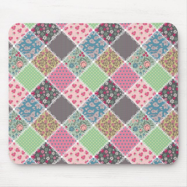 Pastel Floral Quilt Square Mousepad (Vorne)