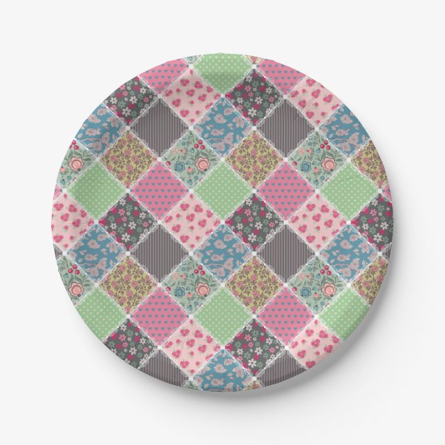 Pastel Floral Quilt Square Pappteller (Vorderseite)