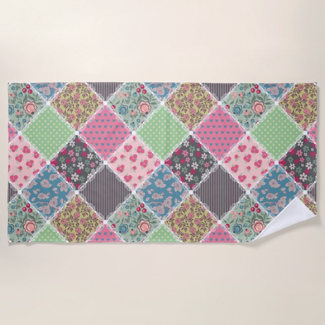 Pastel Floral Quilt Square Strandtuch (Vorderseite)