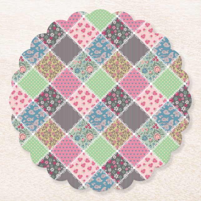Pastel Floral Quilt Square Untersetzer (Vorderseite)