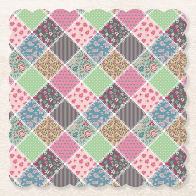 Pastel Floral Quilt Square Untersetzer (Vorderseite)