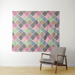 Pastel Floral Quilt Square Wandteppich