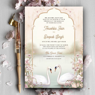 Pastel Floral Romantische Schwäne Indische Hochzei Einladung