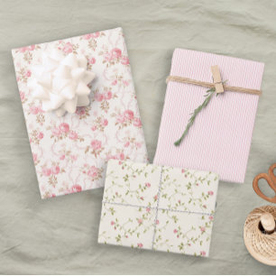 Pastel Floral Rosa Roses Geschenkpapier Set