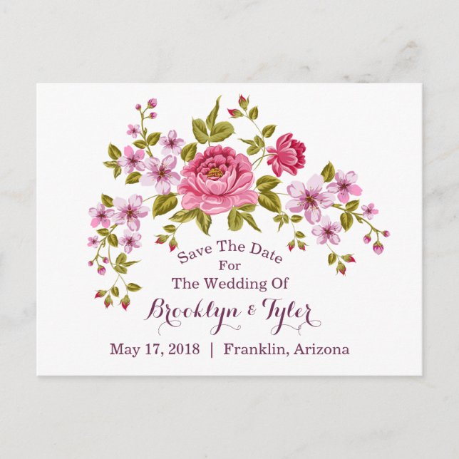 Pastel Floral "Save the Date" Ankündigungspostkarte (Vorderseite)
