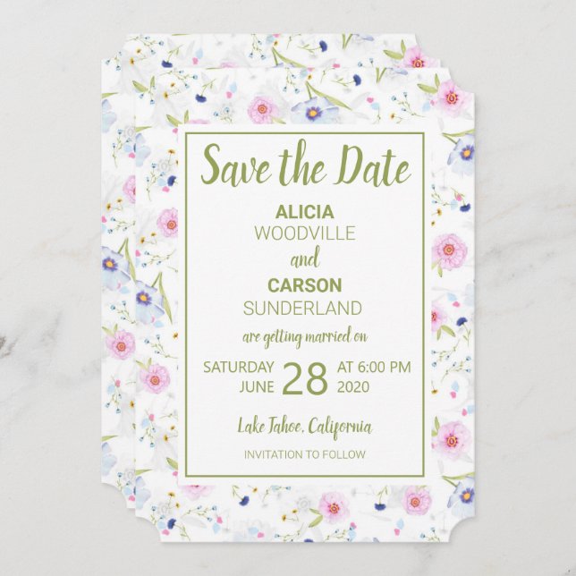 Pastel Floral Save the Date Einladung (Vorne/Hinten)