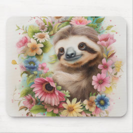 Pastel Floral Sloth Mouse Pad Mousepad