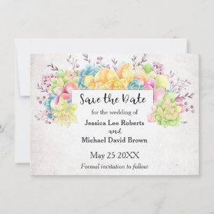 Pastel Floral Sukkulturen Save the Date Ankündigung