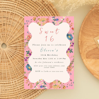 Pastel Floral Sweet 16 Einladung