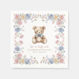 Pastel Floral Teddy Bear Baby Shower Napkins Serviette