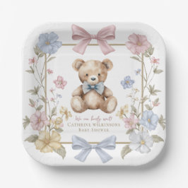 Pastel Floral Teddy Bear Baby Shower Plates Pappteller