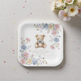 Pastel Floral Teddy Bear "We Can Bearly Wait" Show Pappteller