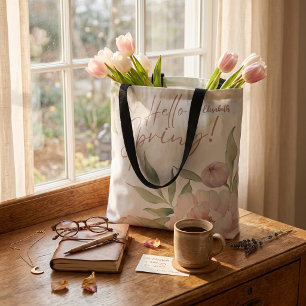 Pastel Floral Tote Bag - Individuelle Name Spring