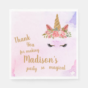Pastel Floral Unicorn Geburtstagsparty Serviette